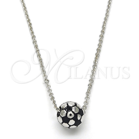 Collares con Dije 04.313.0004.18 Rodio Laminado, Diseño de Bola, Esmaltado Negro, Rodinado (Grosor 01 MM, 18 Pulgadas de Largo)