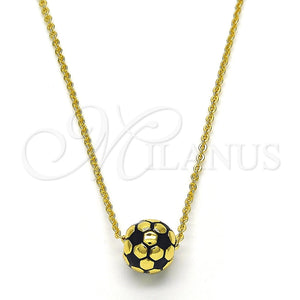Collares con Dije 04.313.0004.1.18 Oro Laminado, Diseño de Bola, Esmaltado Negro, Tono Dorado (01 MM Thickness, 18 Inches Length)