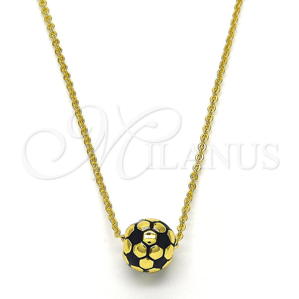 Collares con Dije 04.313.0004.1.18 Oro Laminado, Diseño de Bola, Esmaltado Negro, Tono Dorado (01 MM Thickness, 18 Inches Length)