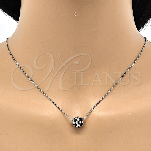 Collares con Dije 04.313.0005.18 Rodio Laminado, Diseño de Bola, Esmaltado Negro, Rodinado (Grosor 01 MM, 18 Pulgadas de Largo)