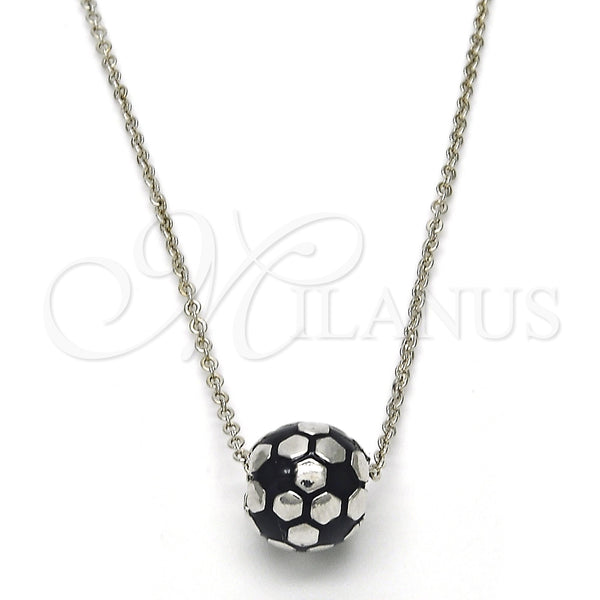 Collares con Dije 04.313.0005.18 Rodio Laminado, Diseño de Bola, Esmaltado Negro, Rodinado (Grosor 01 MM, 18 Pulgadas de Largo)