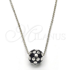 Collares con Dije 04.313.0005.18 Rodio Laminado, Diseño de Bola, Esmaltado Negro, Rodinado (Grosor 01 MM, 18 Pulgadas de Largo)