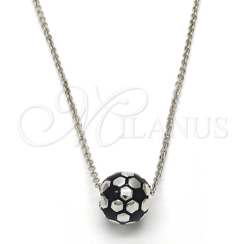 Collares con Dije 04.313.0005.18 Rodio Laminado, Diseño de Bola, Esmaltado Negro, Rodinado (Grosor 01 MM, 18 Pulgadas de Largo)