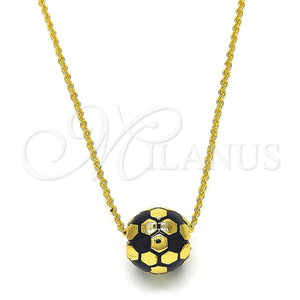 Collares con Dije 04.313.0005.1.18 Oro Laminado, Diseño de Bola, Esmaltado Negro, Tono Dorado (01 MM Thickness, 18 Inches Length)