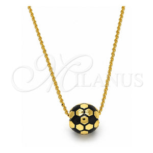 Collares con Dije 04.313.0005.1.18 Oro Laminado, Diseño de Bola, Esmaltado Negro, Tono Dorado (Grosor 01 MM, 18 Pulgadas de Largo)