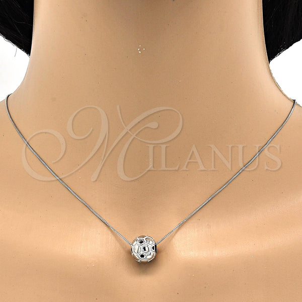 Collares con Dije 04.313.0008.18 Rodio Laminado, Diseño de Bola, Esmaltado Negro, Rodinado (Grosor 01 MM, 18 Pulgadas de Largo)
