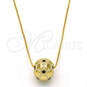 Collares con Dije 04.313.0008.1.18 Oro Laminado, Diseño de Bola, Esmaltado Negro, Tono Dorado (01 MM Thickness, 18 Inches Length)