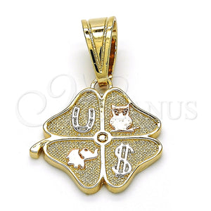 Dije Elegante 05.120.0070.1 Oro Laminado, Diseño de Elefante y Búho, Pulido, Tres Tonos