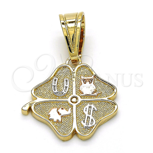 Dije Elegante 05.120.0070.1 Oro Laminado, Diseño de Elefante y Búho, Pulido, Tres Tonos