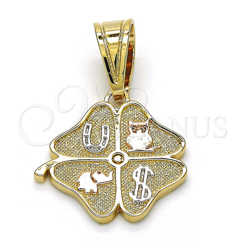 Dije Elegante 05.120.0070.1 Oro Laminado, Diseño de Elefante y Búho, Pulido, Tres Tonos