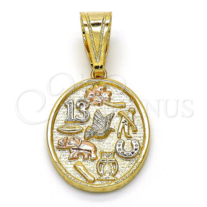 Dije Elegante 05.120.0072.1 Oro Laminado, Diseño de Elefante y Búho, Pulido, Tres Tonos