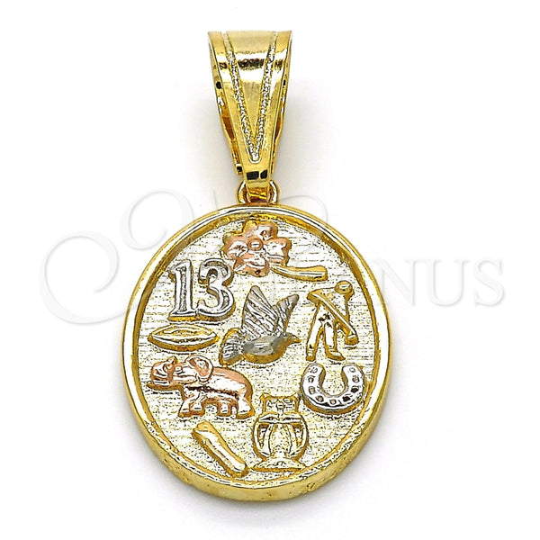 Dije Elegante 05.120.0072.1 Oro Laminado, Diseño de Elefante y Búho, Pulido, Tres Tonos