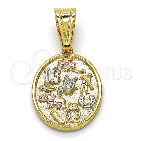 Dije Elegante 05.120.0072.1 Oro Laminado, Diseño de Elefante y Búho, Pulido, Tres Tonos