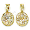 Dije Elegante 05.120.0072.1 Oro Laminado, Diseño de Elefante y Búho, Pulido, Tres Tonos
