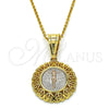 Dije Religioso 05.120.0077.1 Oro Laminado, Diseño de Jesus y Corazón, Pulido, Tres Tonos