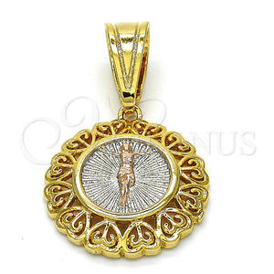 Dije Religioso 05.120.0077.1 Oro Laminado, Diseño de Jesus y Corazón, Pulido, Tres Tonos