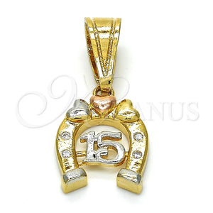 Dije Elegante 05.120.0078.1 Oro Laminado, Diseño de Corazón, con Blanca Zirconia Cubica, Pulido, Tres Tonos