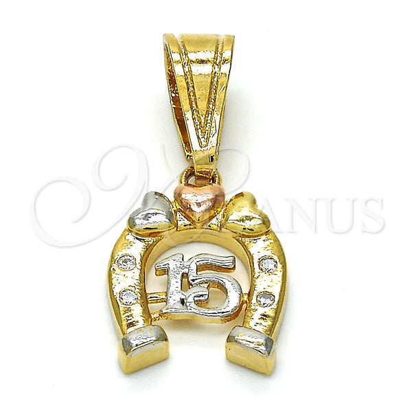 Dije Elegante 05.120.0078.1 Oro Laminado, Diseño de Corazón, con Blanca Zirconia Cubica, Pulido, Tres Tonos