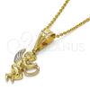 Dije Religioso 05.120.0079.1 Oro Laminado, Diseño de Angel y Corazón, Pulido, Tres Tonos