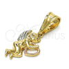 Dije Religioso 05.120.0079.1 Oro Laminado, Diseño de Angel y Corazón, Pulido, Tres Tonos