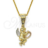 Dije Religioso 05.120.0079.1 Oro Laminado, Diseño de Angel y Corazón, Pulido, Tres Tonos