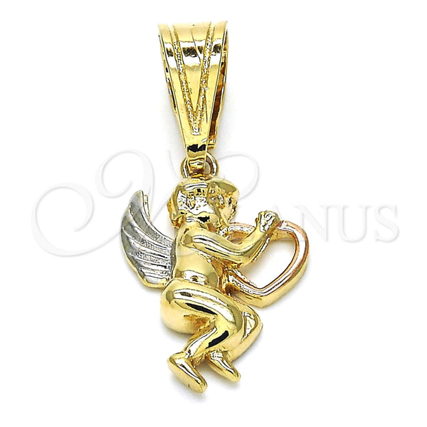 Dije Religioso 05.120.0079.1 Oro Laminado, Diseño de Angel y Corazón, Pulido, Tres Tonos