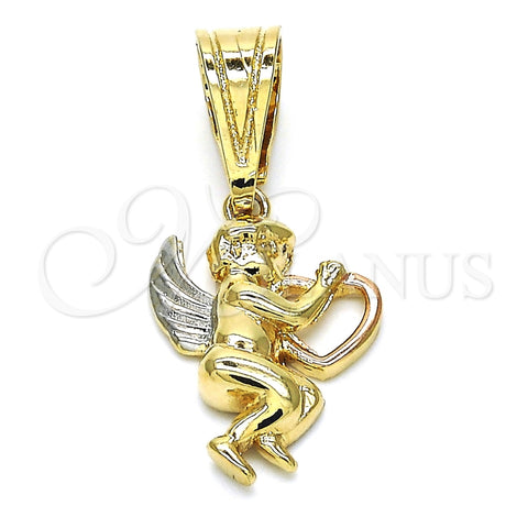Dije Religioso 05.120.0079.1 Oro Laminado, Diseño de Angel y Corazón, Pulido, Tres Tonos