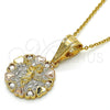 Dije Religioso 05.120.0084.1 Oro Laminado, Diseño de Angel y Corazón, con Blanca Zirconia Cubica, Pulido, Tres Tonos