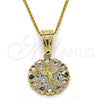 Dije Religioso 05.120.0084.1 Oro Laminado, Diseño de Angel y Corazón, con Zirconia Cubica Blanca, Pulido, Tres Tonos