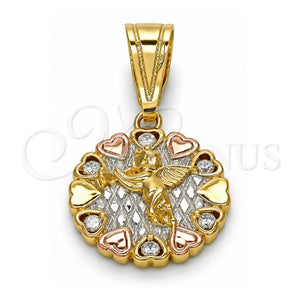 Dije Religioso 05.120.0084.1 Oro Laminado, Diseño de Angel y Corazón, con Zirconia Cubica Blanca, Pulido, Tres Tonos