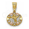 Dije Religioso 05.120.0084.1 Oro Laminado, Diseño de Angel y Corazón, con Zirconia Cubica Blanca, Pulido, Tres Tonos