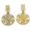 Dije Religioso 05.120.0084.1 Oro Laminado, Diseño de Angel y Corazón, con Zirconia Cubica Blanca, Pulido, Tres Tonos