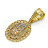 Dije Elegante 05.120.0085.1 Oro Laminado, Diseño de Flor y Corazón, Pulido, Tres Tonos