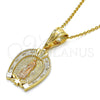 Dije Religioso 05.120.0086.1 Oro Laminado, Diseño de Guadalupe y Corazón, Pulido, Tres Tonos