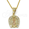 Dije Religioso 05.120.0086.1 Oro Laminado, Diseño de Guadalupe y Corazón, Pulido, Tres Tonos