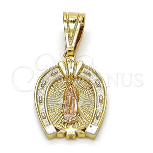 Dije Religioso 05.120.0086.1 Oro Laminado, Diseño de Guadalupe y Corazón, Pulido, Tres Tonos