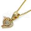Dije Elegante 05.120.0087.1 Oro Laminado, Diseño de Corazón y Delfín, con Zirconia Cubica Blanca, Pulido, Tres Tonos