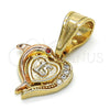 Dije Elegante 05.120.0087.1 Oro Laminado, Diseño de Corazón y Delfín, con Zirconia Cubica Blanca, Pulido, Tres Tonos