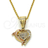 Dije Elegante 05.120.0087.1 Oro Laminado, Diseño de Corazón y Delfín, con Zirconia Cubica Blanca, Pulido, Tres Tonos