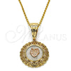 Dije Religioso 05.120.0088.1 Oro Laminado, Diseño de Corazón, Pulido, Tres Tonos