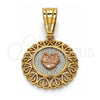 Dije Religioso 05.120.0088.1 Oro Laminado, Diseño de Corazón, Pulido, Tres Tonos