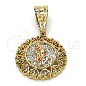 Dije Elegante 05.120.0092.1 Oro Laminado, Diseño de Manos y Corazón, Pulido, Tres Tonos