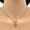 Dije Elegante 05.120.0093.1 Oro Laminado, Diseño de Corazón y Delfín, con Granate Zirconia Cubica, Pulido, Tres Tonos
