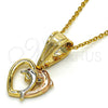Dije Elegante 05.120.0093.1 Oro Laminado, Diseño de Corazón y Delfín, con Granate Zirconia Cubica, Pulido, Tres Tonos