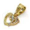 Dije Elegante 05.120.0093.1 Oro Laminado, Diseño de Corazón y Delfín, con Granate Zirconia Cubica, Pulido, Tres Tonos