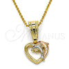 Dije Elegante 05.120.0093.1 Oro Laminado, Diseño de Corazón y Delfín, con Granate Zirconia Cubica, Pulido, Tres Tonos