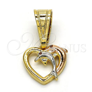 Dije Elegante 05.120.0093.1 Oro Laminado, Diseño de Corazón y Delfín, con Granate Zirconia Cubica, Pulido, Tres Tonos