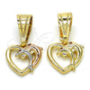 Dije Elegante 05.120.0093.1 Oro Laminado, Diseño de Corazón y Delfín, con Granate Zirconia Cubica, Pulido, Tres Tonos