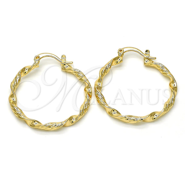 Argolla Mediana 02.170.0208.1.30 Oro Laminado, Diseño de Torcido, Diamantado, Tono Dorado