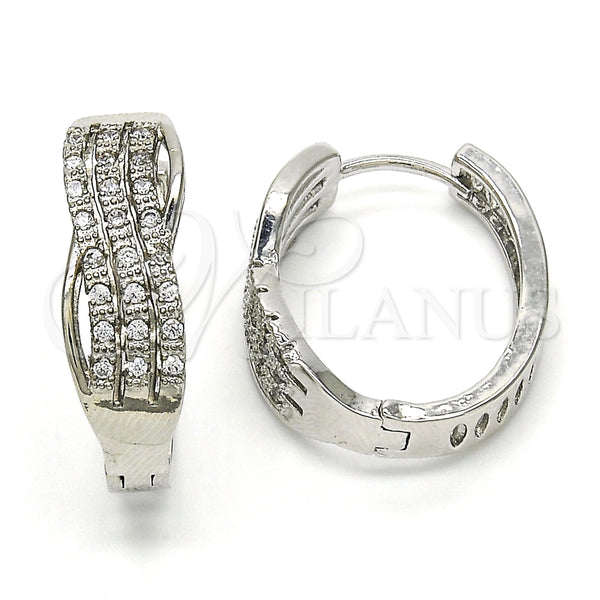 Argolla Huggie 02.267.0039.20 Rodio Laminado, con Micro Pave Blanca, Pulido, Rodinado